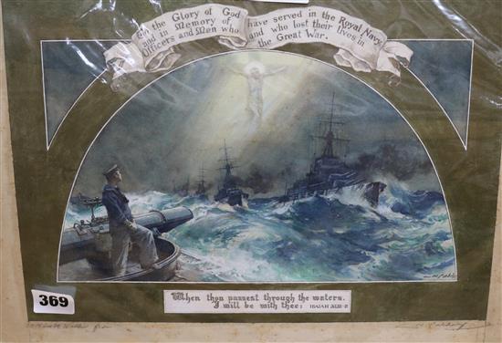 Charles Murray Padday (1868-1954), watercolour, WWI Royal Navy Memorial, signed and inscribed, 20 x 35cm